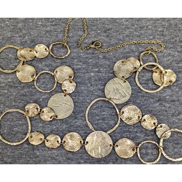 Long Chain Necklace, Gold-tone Disks and Hoops, Lobster Clasp, 32" - Picture 2 of 3